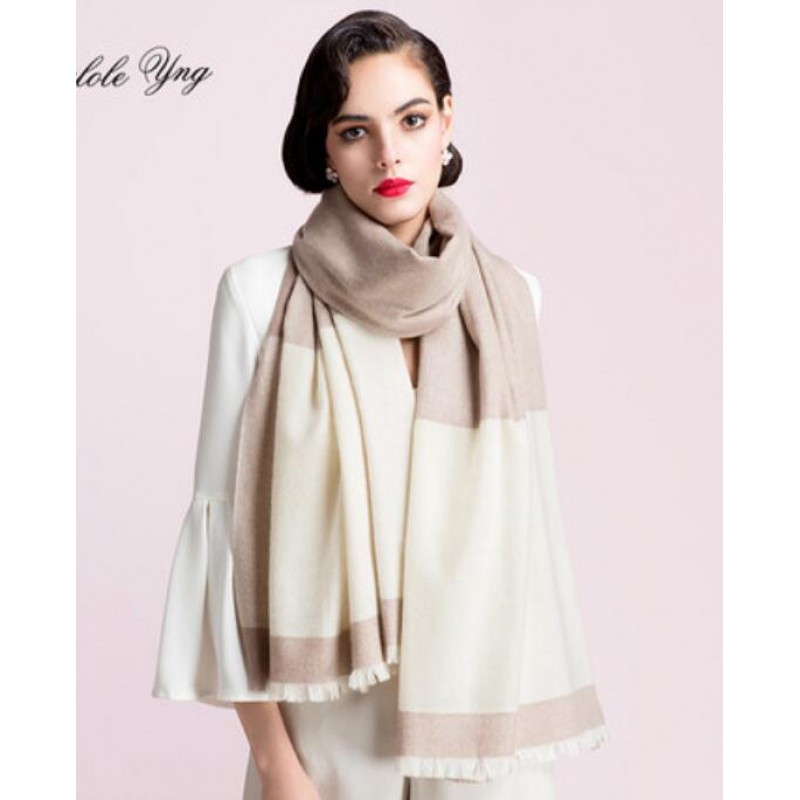 Pure Cashmere Scarf Women Camel Beige Big Plaid Fashional Winter Warm Scarf